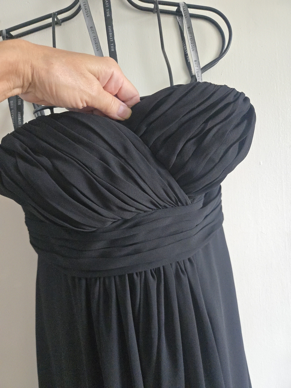 Bill Levkoff Black Chiffon Strapless Pleated Short Dress